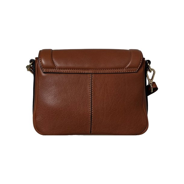 Rhina, Belsac cognac crossbody i skind med overslag og lang regulerbar rem