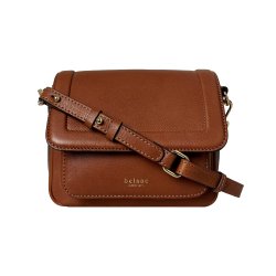 Rhina, Belsac cognac crossbody i skind med overslag og lang regulerbar rem
