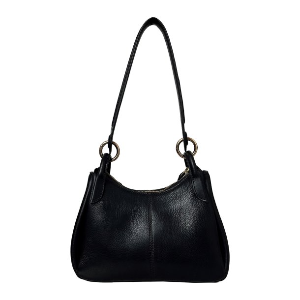 Rebecca, Belsac sort skuldertaske i skind med kraftig rem