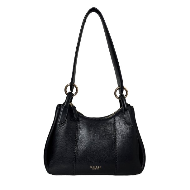 Rebecca, Belsac sort skuldertaske i skind med kraftig rem
