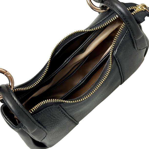 Rebecca, Belsac sort skuldertaske i skind med kraftig rem