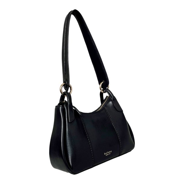 Rebecca, Belsac sort skuldertaske i skind med kraftig rem