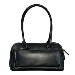 Amaliemia, Belsac sort skuldertaske i skind med kraftig skulderrem