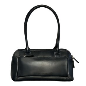 Amaliemia, Belsac sort skuldertaske i skind med kraftig skulderrem