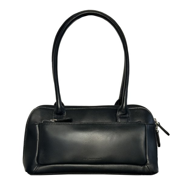 Amaliemia, Belsac sort skuldertaske i skind med kraftig skulderrem