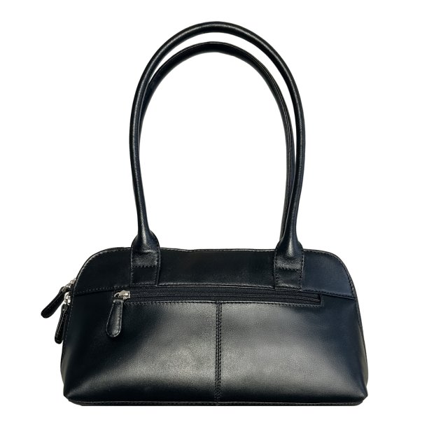 Amaliemia, Belsac sort skuldertaske i skind med kraftig skulderrem