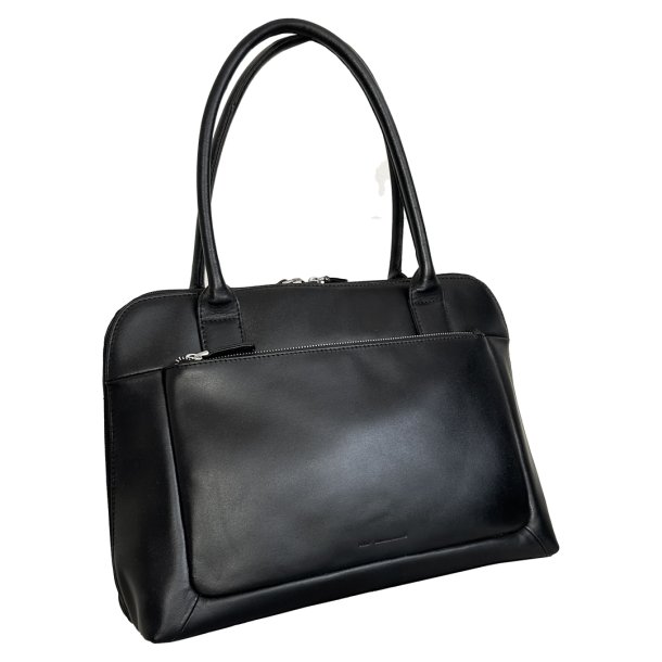 Amaliya, Belsac sort skuldertaske i skind med kraftig skulderrem og flere rum