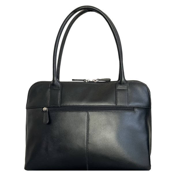 Amaliya, Belsac sort skuldertaske i skind med kraftig skulderrem og flere rum