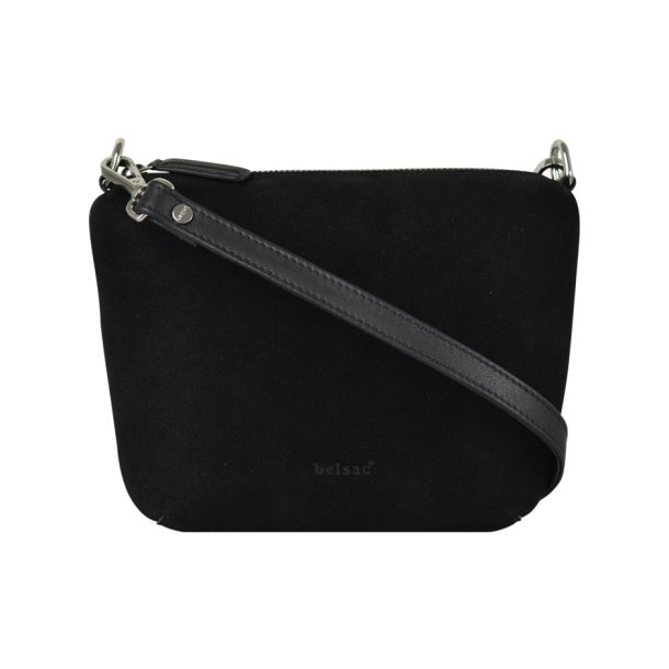 Ciana, Belsac sort crossbody i blødt skind med front i ruskind og lang rem