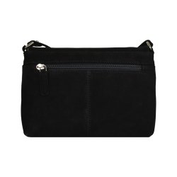 Elia, Belsac sort crossbody i ruskind med overslag og regulerbar rem