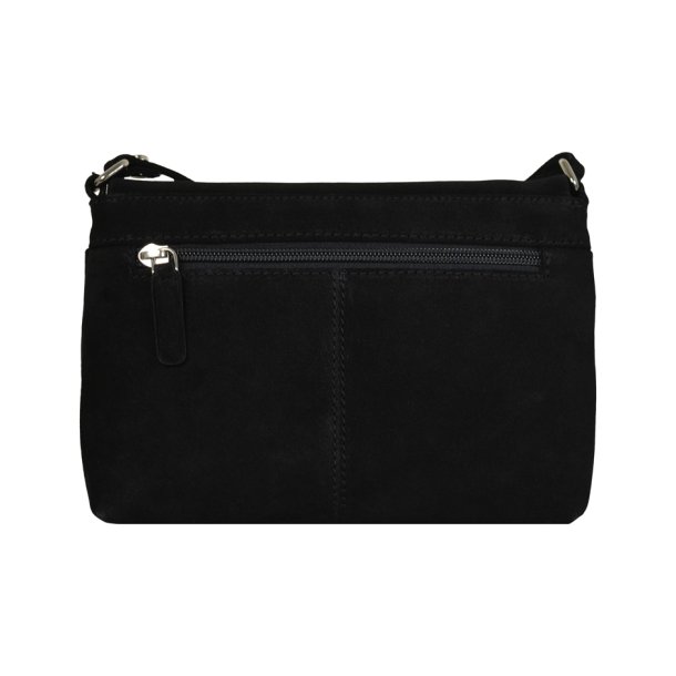 Elia, Belsac sort crossbody i ruskind med overslag og regulerbar rem