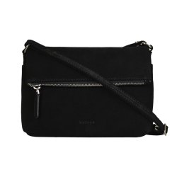 Elia, Belsac sort crossbody i ruskind med overslag og regulerbar rem