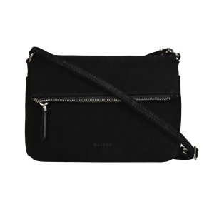 Elia, Belsac sort crossbody i ruskind med overslag og regulerbar rem