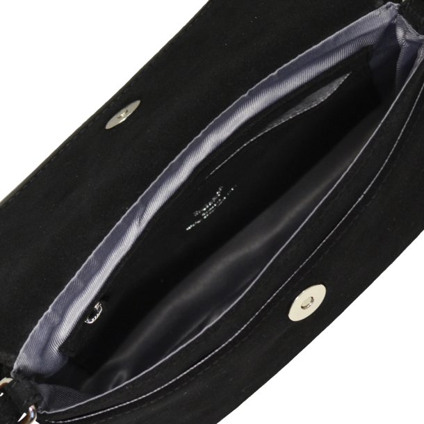 Elia, Belsac sort crossbody i ruskind med overslag og regulerbar rem