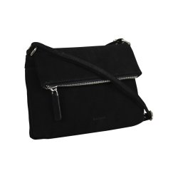 Elia, Belsac sort crossbody i ruskind med overslag og regulerbar rem