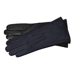 Belsac, skindhandske i bl med ruskind og stikninger p oversiden