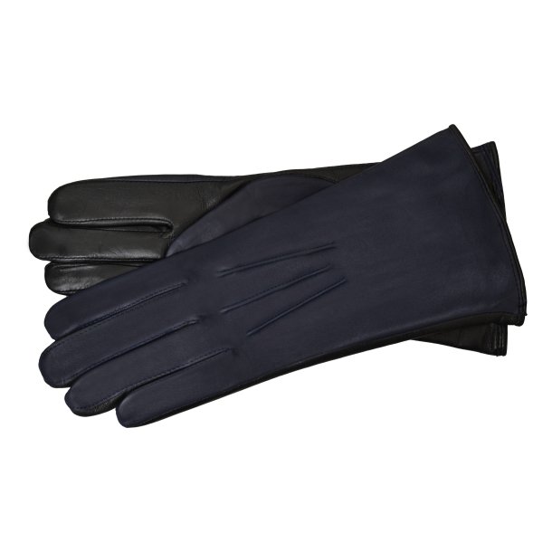 Belsac, skindhandske i bl med ruskind og stikninger p oversiden