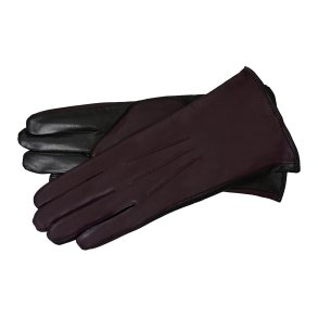 Belsac, skindhandske i blommefarvet med ruskind og stikninger p� oversiden