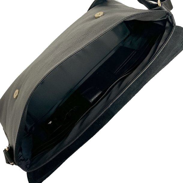 Pauline, Belsac sort arbejdstaske i skind med guldbeslag og flere rum