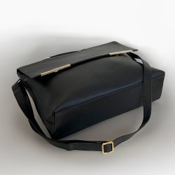 Pauline, Belsac sort arbejdstaske i skind med guldbeslag og flere rum