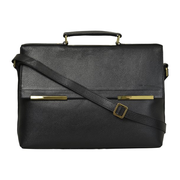 Pauline, Belsac sort arbejdstaske i skind med guldbeslag og flere rum