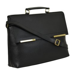 Pauline, Belsac sort arbejdstaske i skind med guldbeslag og flere rum