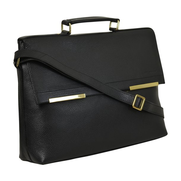 Pauline, Belsac sort arbejdstaske i skind med guldbeslag og flere rum