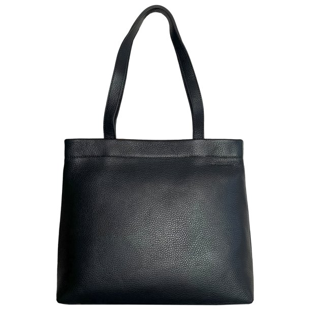 Serena, sort shopper/skuldertaske i skind med to skulderremme og et stort rum