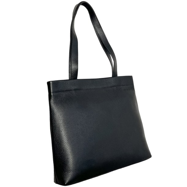 Serena, sort shopper/skuldertaske i skind med to skulderremme og et stort rum