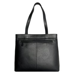 Serena, sort shopper/skuldertaske i skind med to skulderremme og et stort rum