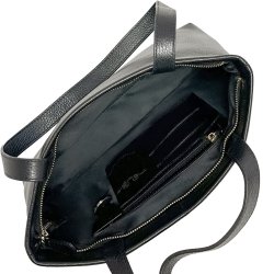 Serena, sort shopper/skuldertaske i skind med to skulderremme og et stort rum