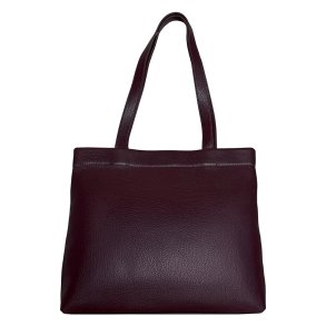 Serena, burgundy shopper/skuldertaske i skind med to skulderremme og et stort rum