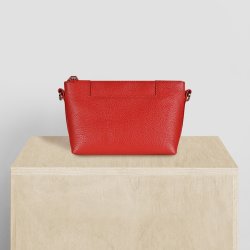 Athan, Belsac klar rød clutch/crossbody i skind med frontlomme og lang regulerbar/aftagelig rem