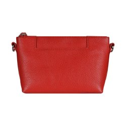 Athan, Belsac klar rød clutch/crossbody i skind med frontlomme og lang regulerbar/aftagelig rem