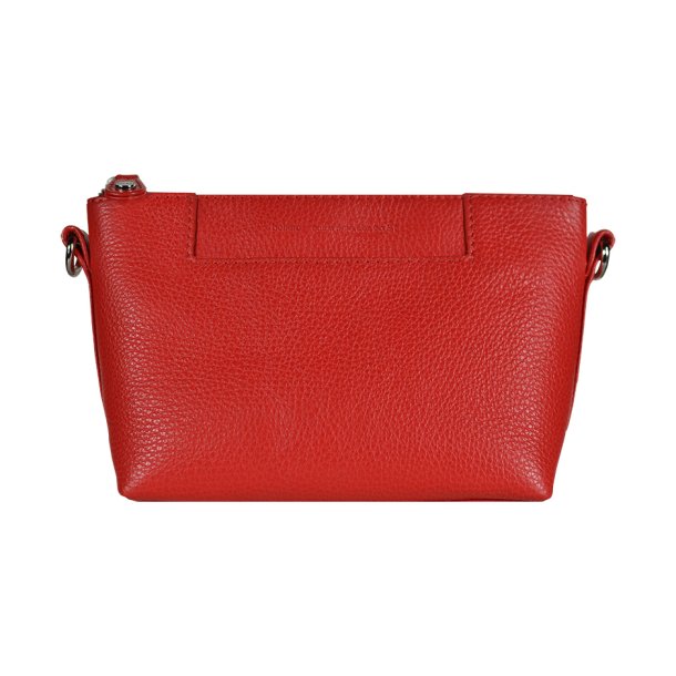 Athan, Belsac klar rød clutch/crossbody i skind med frontlomme og lang regulerbar/aftagelig rem