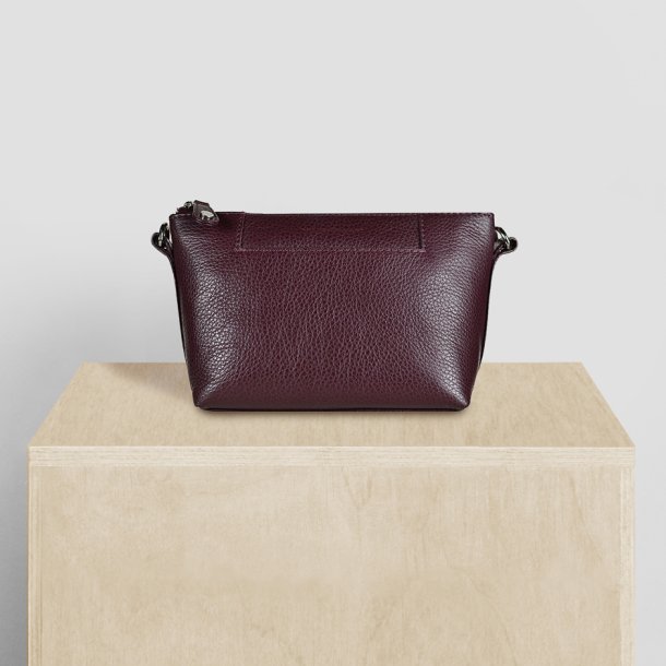 Athan, Belsac blommefarvet clutch/crossbody i skind med frontlomme og lang regulerbar/aftagelig rem