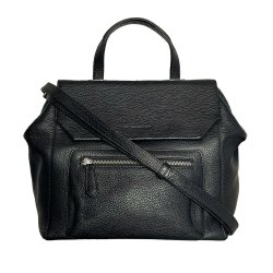 Malin, Belsac sort hndtaske i skind med kort hank og lang crossbody rem