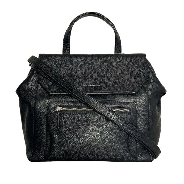 Malin, Belsac sort hndtaske i skind med kort hank og lang crossbody rem