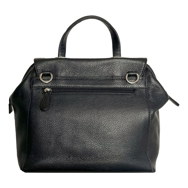 Malin, Belsac sort hndtaske i skind med kort hank og lang crossbody rem