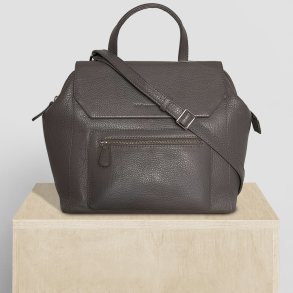 Malin, Belsac gr hndtaske i skind med kort hank og lang crossbody rem