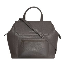 Malin, Belsac grå håndtaske i skind med kort hank og lang crossbody rem