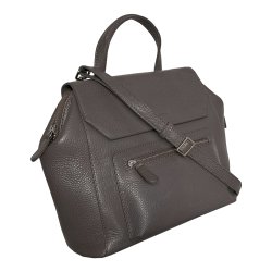 Malin, Belsac grå håndtaske i skind med kort hank og lang crossbody rem