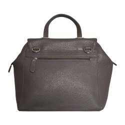 Malin, Belsac grå håndtaske i skind med kort hank og lang crossbody rem