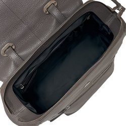 Malin, Belsac grå håndtaske i skind med kort hank og lang crossbody rem