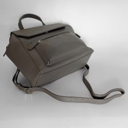 Malin, Belsac grå håndtaske i skind med kort hank og lang crossbody rem