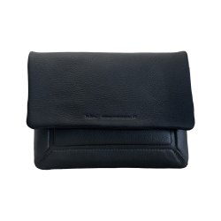 Talita, Belsac sort clutch/crossbody i skind med overslag og lang regulerbar rem