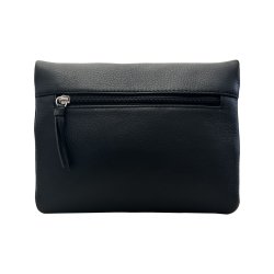 Talita, Belsac sort clutch/crossbody i skind med overslag og lang regulerbar rem