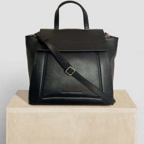 Zeleste, Belsac sort hndtaske i skind med kort hank og lang crossbody rem