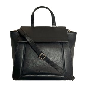 Zeleste, Belsac sort h�ndtaske i skind med kort hank og lang crossbody rem