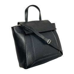 Zeleste, Belsac sort håndtaske i skind med kort hank og lang crossbody rem